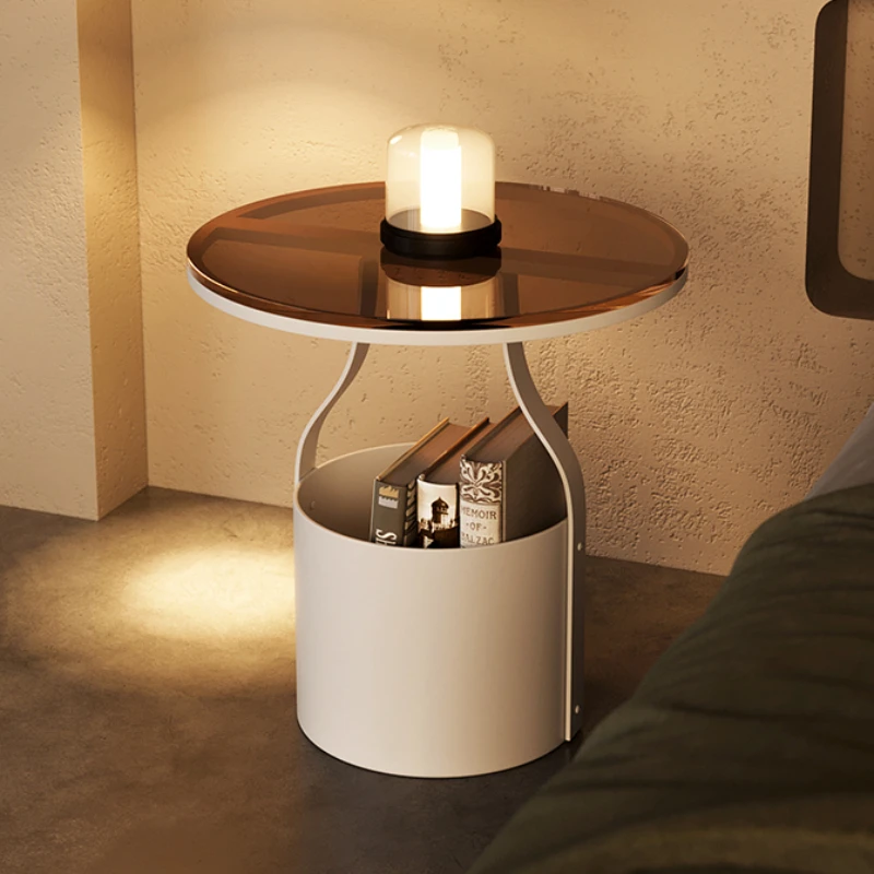 Modern Coffee Tables Round Storage Glass Table Living Room Mobile Nightstands Tabletop Multifunction Portable Home Furniture