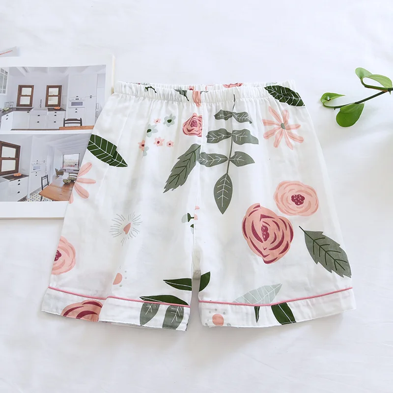 Women Sleep Short Pants Cotton Gauze Pajamas Shorts Summer Home Casual Beach Bottoms Lounge Sleepwear Loose Large Size Printing