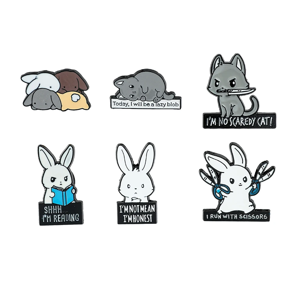 Wholesale Rabbit Brooch Animal Brooch Couple Rabbit Enamel Pins Music Rabbit Flower Rabbit Brooch Lapel Pins