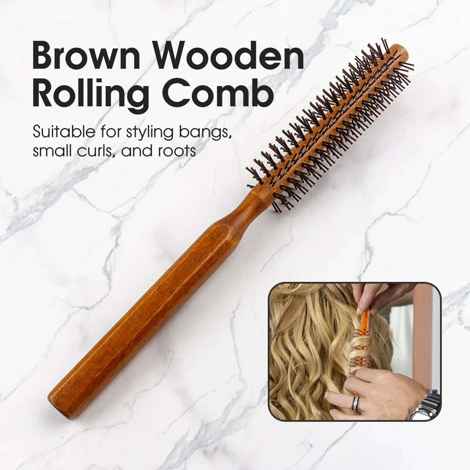 2PCS Pro Mini Wood Rolling Combs Kit Twist Round Comb Salon Hair Curling Brush For Root Volume Styling Combs Hairdrersser Tools