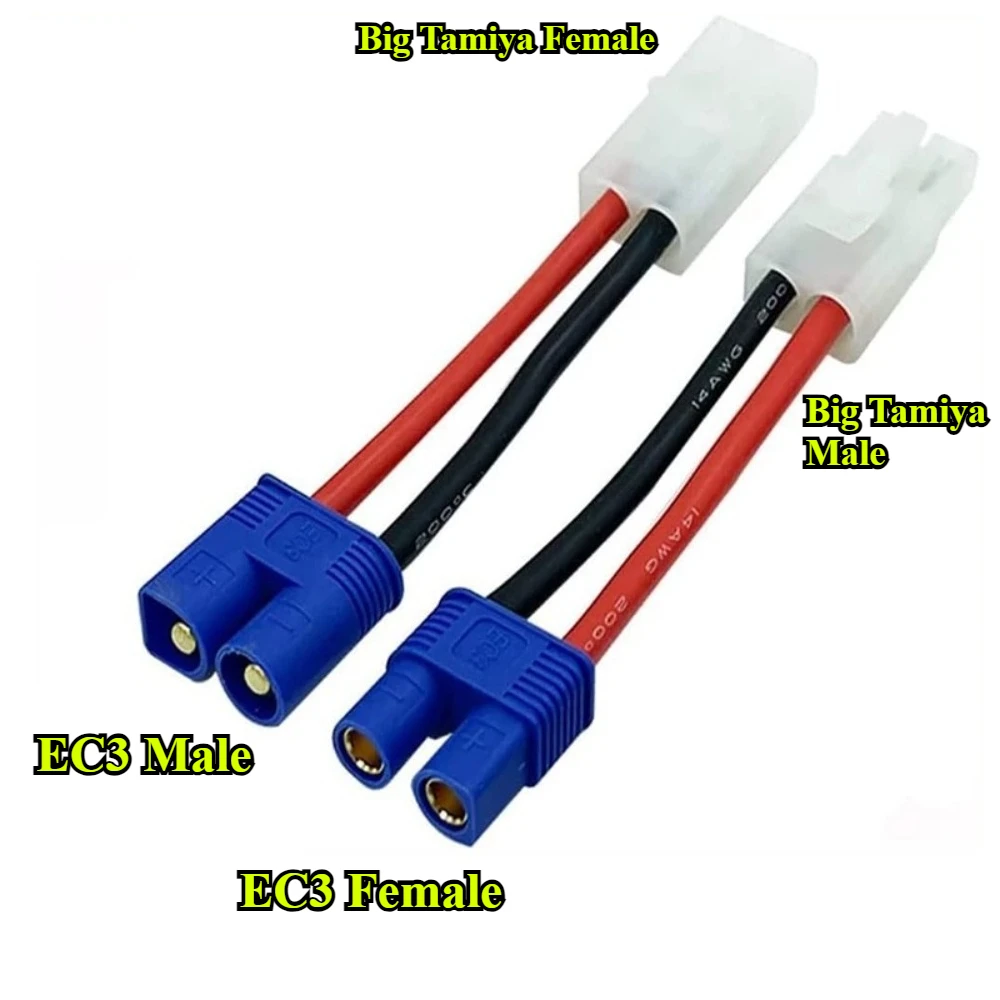 2/3Pcs EC3 Male Female To Big Tamiya Female Male Connector Plug Adapter Cable With 14AWG Silicone Wire For RC Model Battery ESC