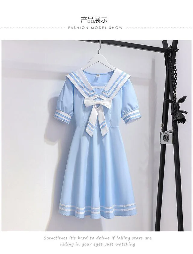 2024 Summer New retro preppy Girls long Dress Cotton Sailor bow Collar Teens striped JK Patchwork Baby Clothes Toddler 12 year