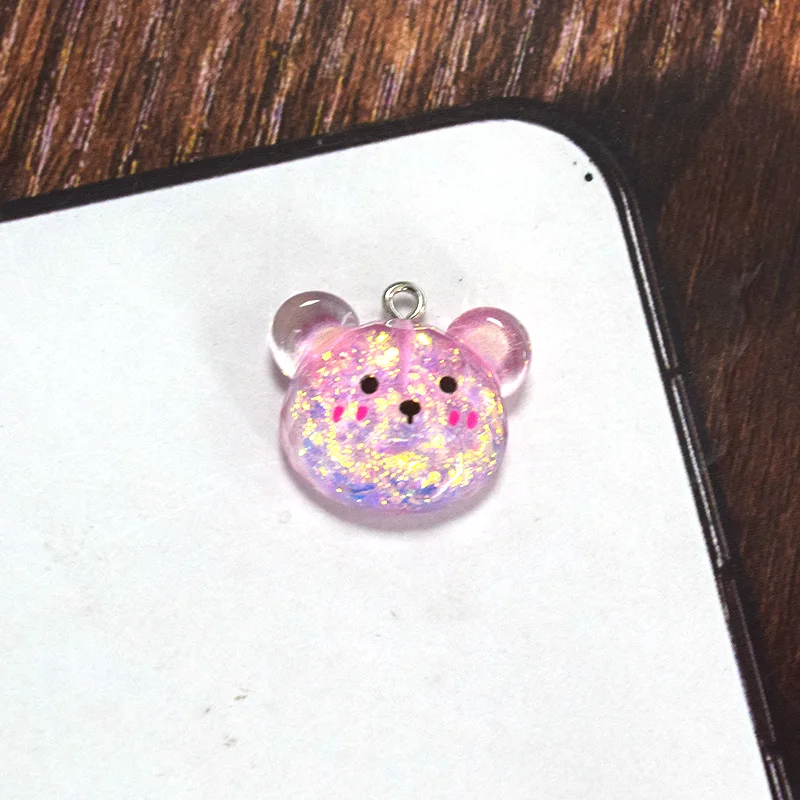 10pcs Glitter Cut Bear Resin Charms Colorful Cartoon Bears Pendant For Necklace Earring Diy Jewelry Make