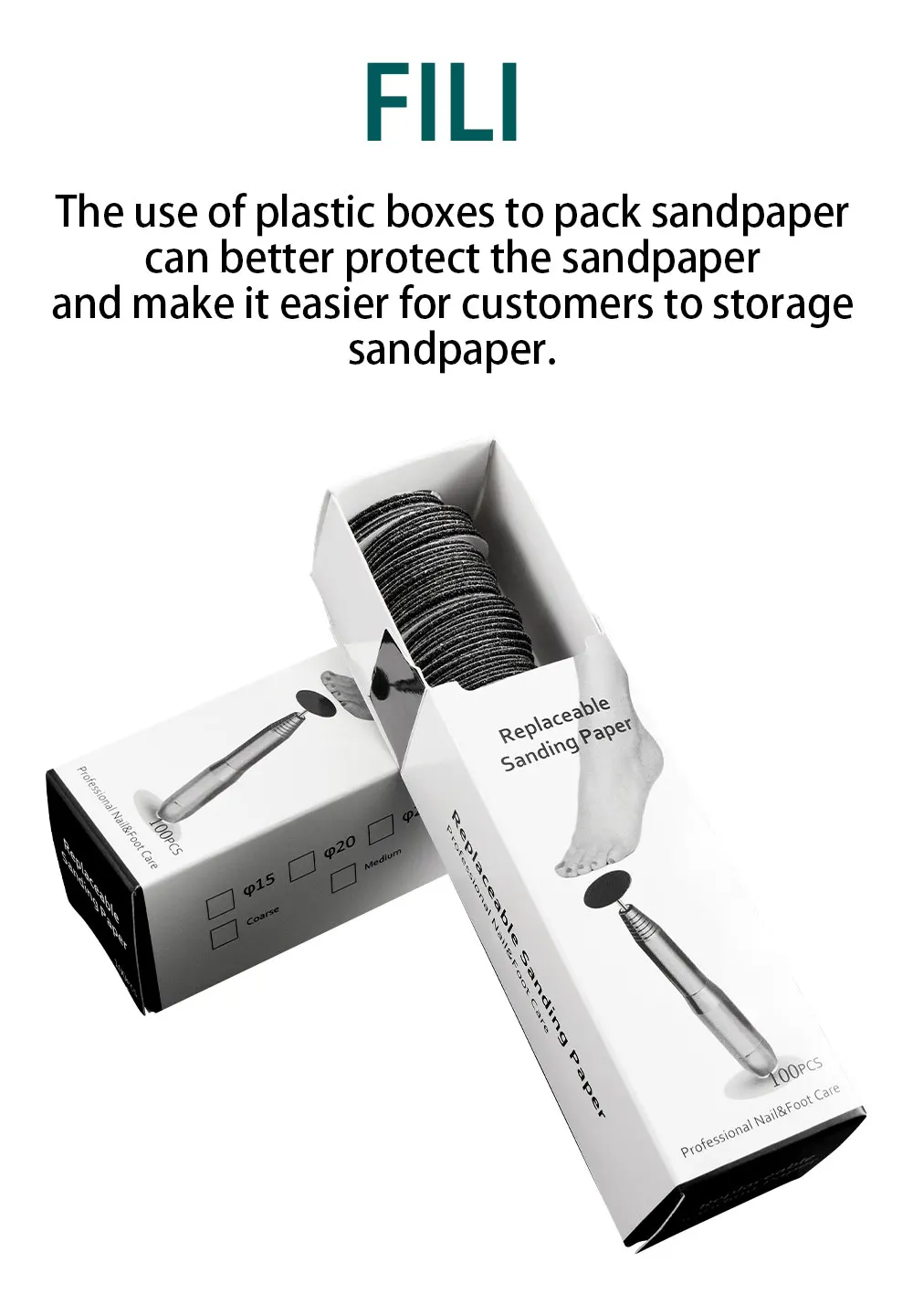 FILI 25 mm austauschbares Schleifpapier für Pediküre, Scheibenfuß, abgestorbene Haut, Nagelhaut, Hornhautentfernung, professionelle Fußraspelfeilen – Detail 3