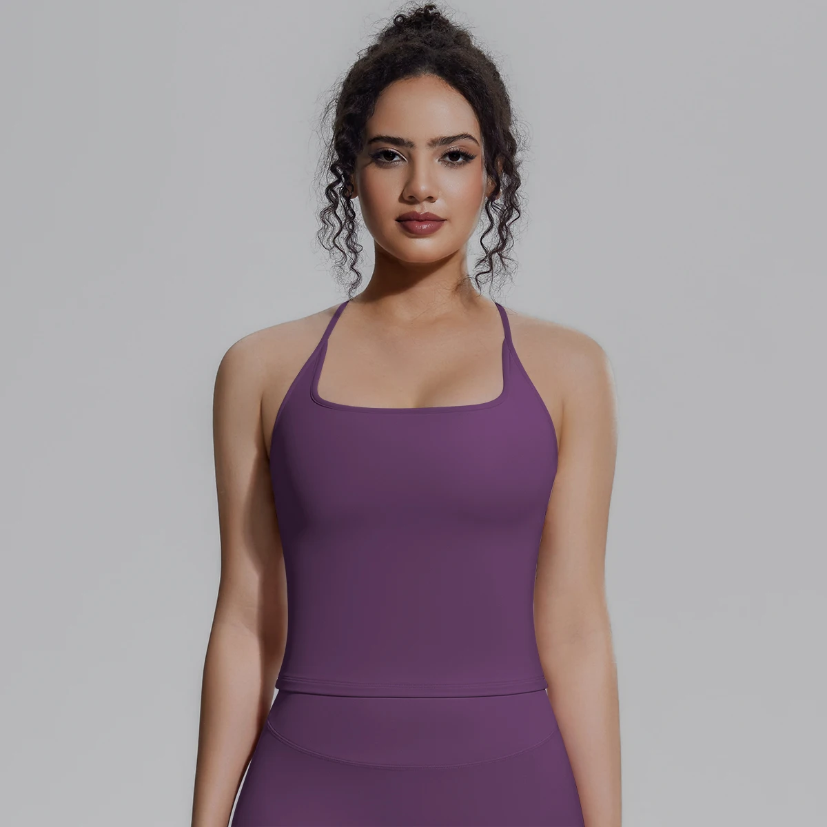 Woman's Summer Solid Color Sexy Backless I-shaped Vest Workout Top Shockproof Breathable Gym Running Yoga Vest with Chest Pad