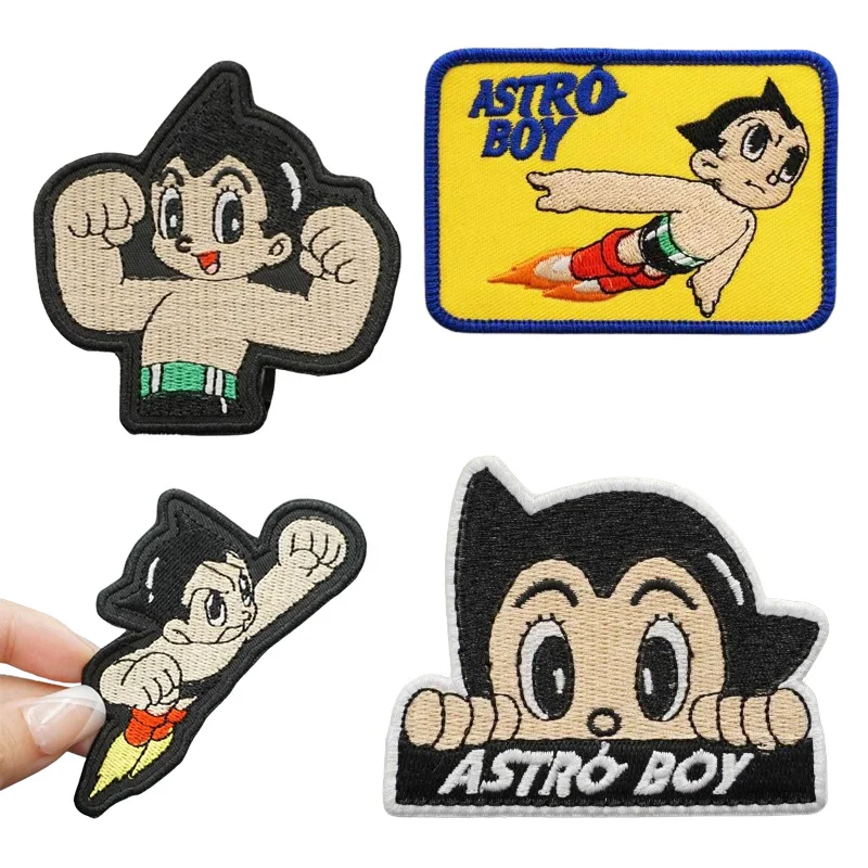 Astro Boy Atom Badge Stickers DIY Cartoon Embroidery Velcro Patches Kids Clothing Iron on Patch Appliques Clothes Hats Patches