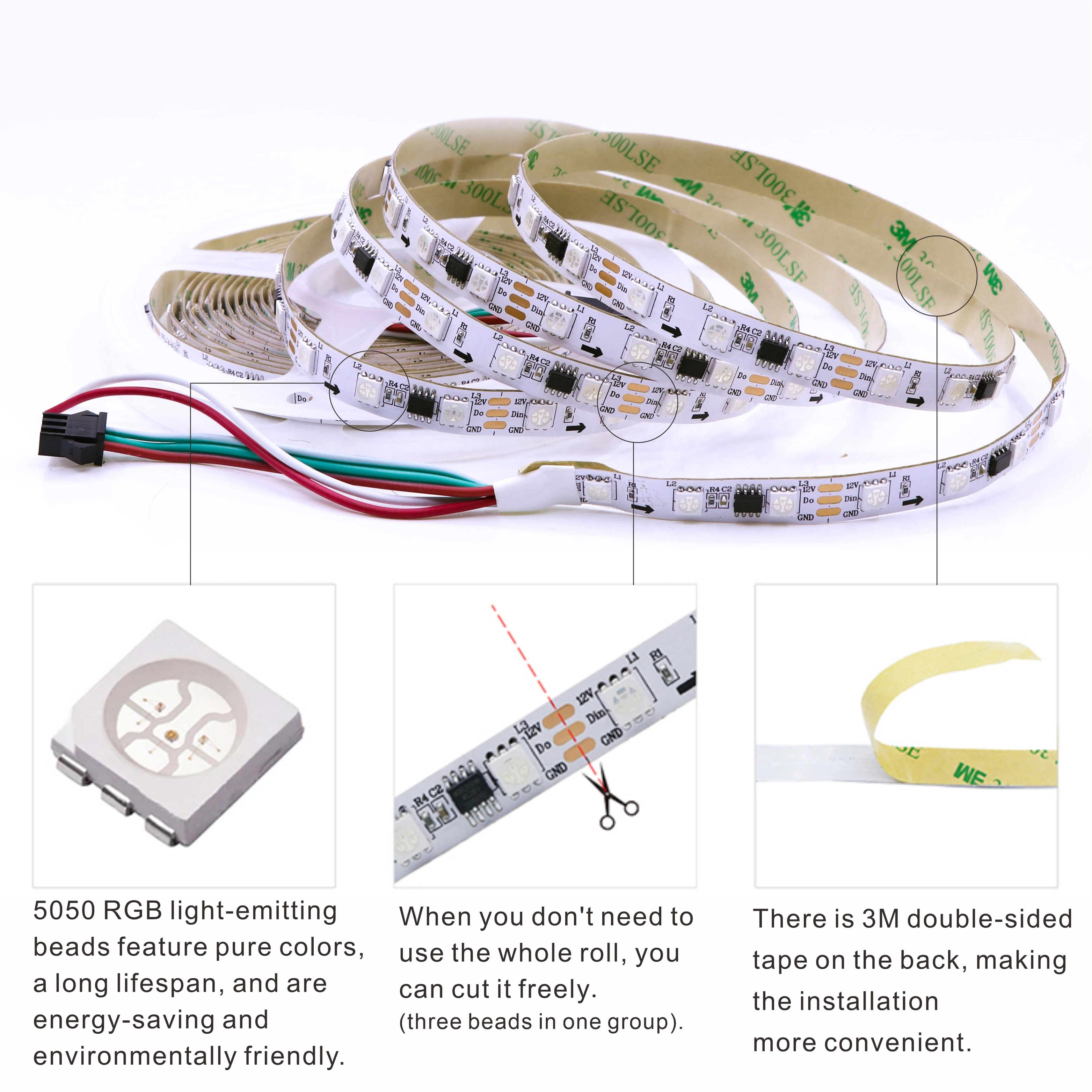 DC12V Color-changing LED Light Strip, 3-pin WS2811, 4-pin 1934, Resume Function, suitable for KTV and bars as decorative lightin