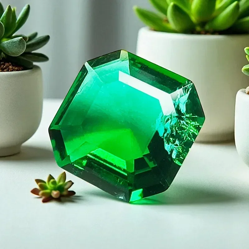 ToLab Grown Zambian Emerald Asscher Cutting Hydrothermal Hand Cut with Cracks Inclusions Inside Selectable Gift AGL Certificate