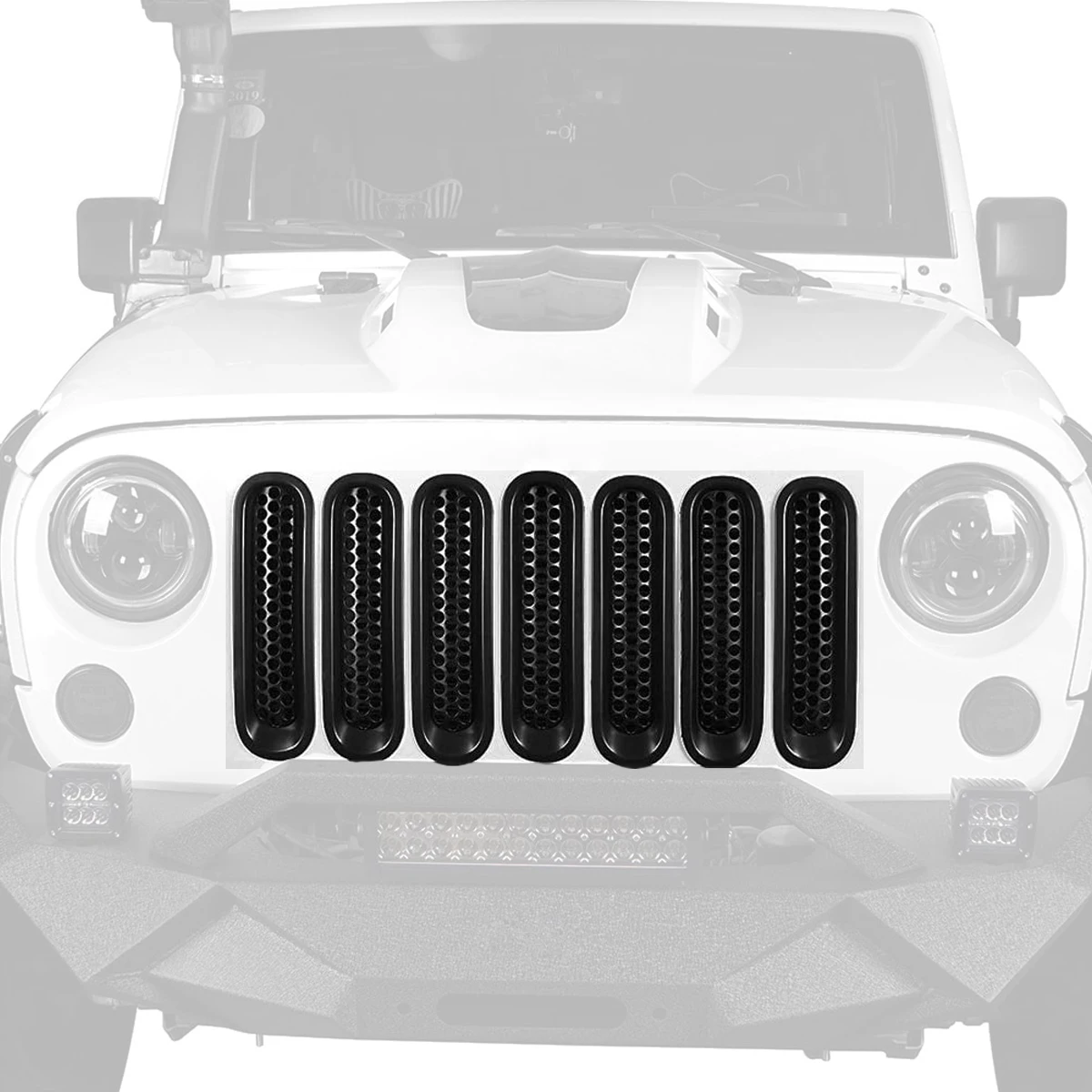 

ABS Front Grill Mesh Insert Racing Grille Cover Guard Sticker Kit for Jeep Wrangler JK 2007-2017 7pcs/set