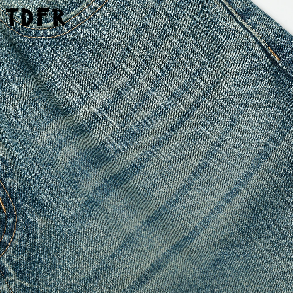 Vaqueros desgastados lavados con efecto bigote para hombre, ropa de calle Retro, pantalones vaqueros de pierna ancha empalmados sueltos para hombre