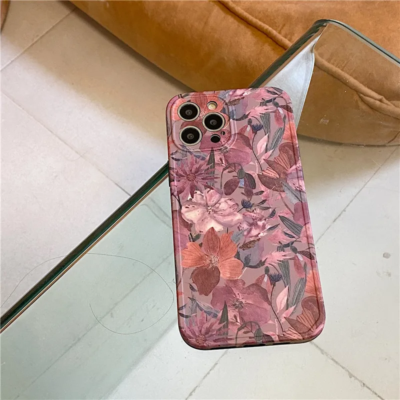 For iPhone 13Promax 2023 New Ins Net Red Vintage Style Flower Phone Case 13Pro 12Promax 12Pro 12 11