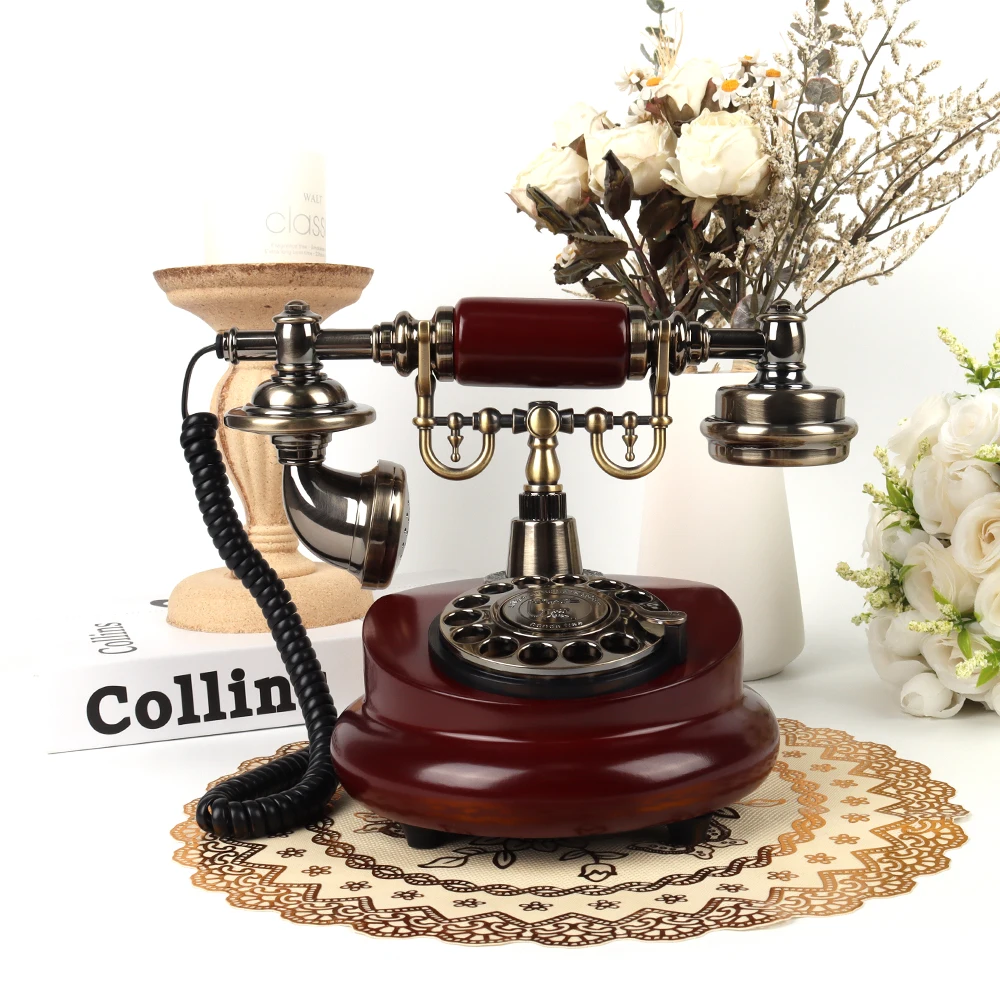 Audio Guestbook Phone for Wedding Home Decoration Telephone Wooden Style Phone Audio Guest Book Antique Telephone