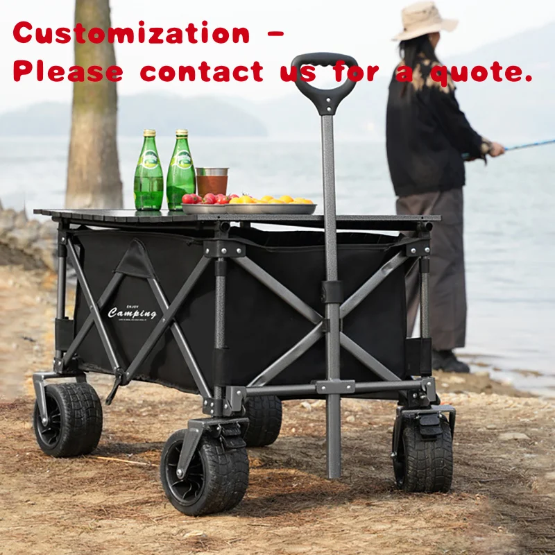 

custom.Outdoor Camping Cart; Foldable Four-Wheel Metal Handcart; Off-road Folding Goods Stall Cart 88x41x72cm