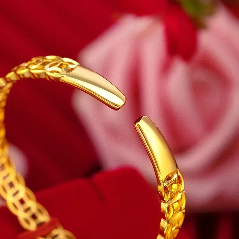 

9999 Real Gold 24K Money Opening Bracelet, Women's Fashion Wedding Money Bracelet Women's