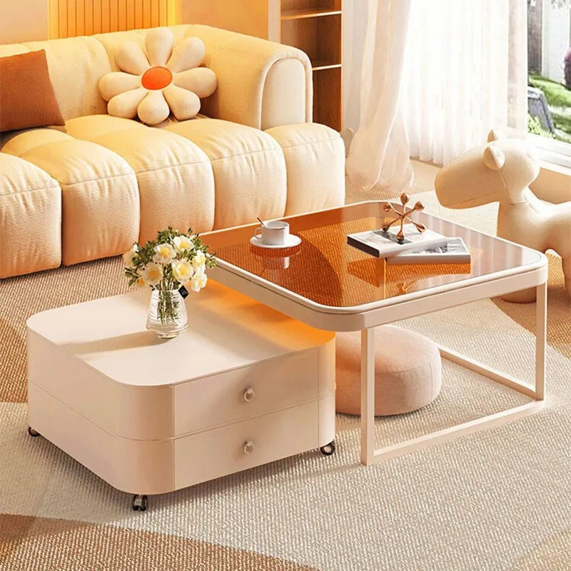 

Cream style coffee table living room household small apartment simple light luxury modern rock slab double-layer square table