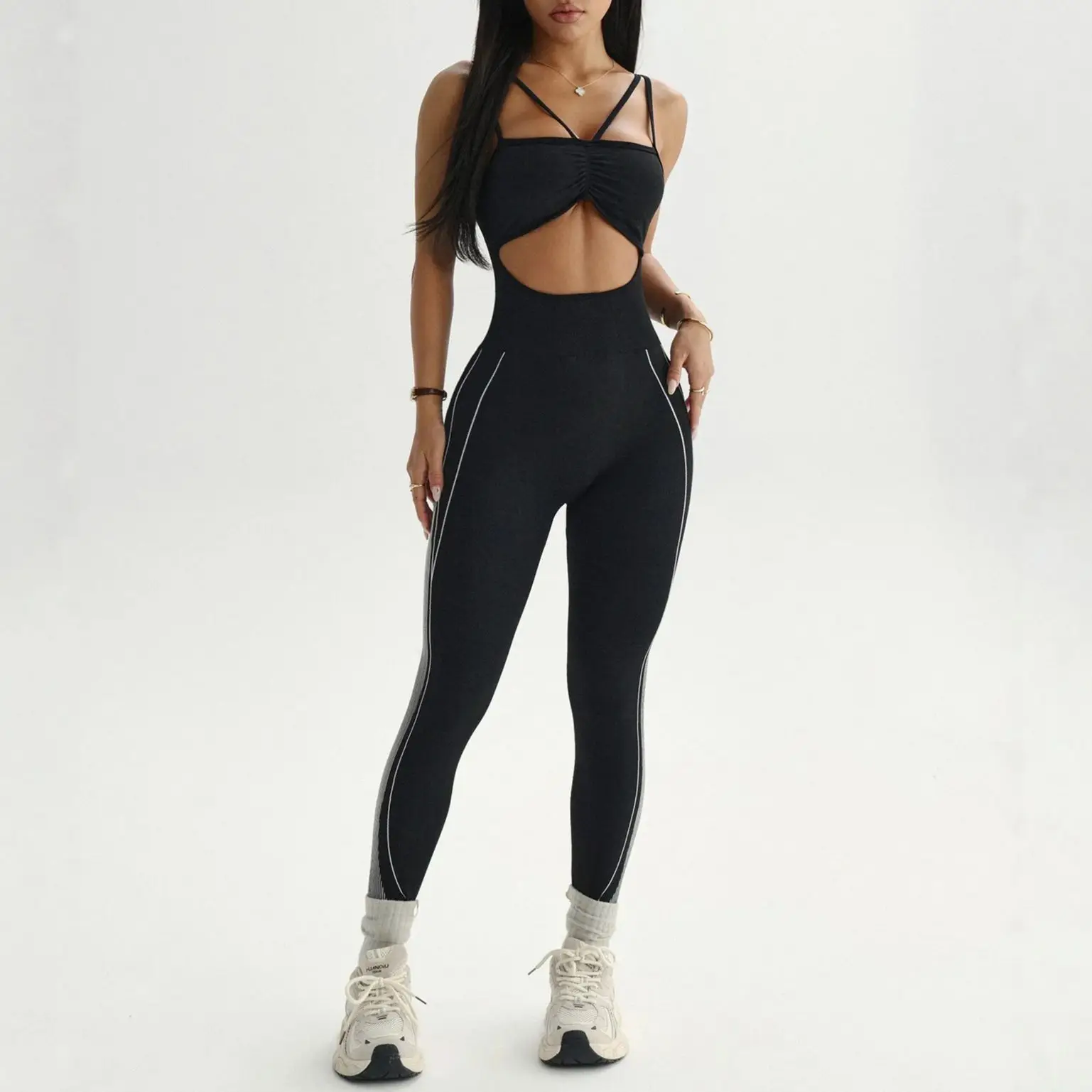 

Women Sports Bndage Jumpsuits Scrunch Tracksuits Yoga Pants Bodysuits Line Workout Fitness Gym Training Athletic Sexy Tights