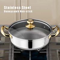 30cm Stainless Steel Soup Pot Frying Pan wok Non-stick Honeycomb with lid Household Hot Pot Induction Cooker Gas Stove Universal