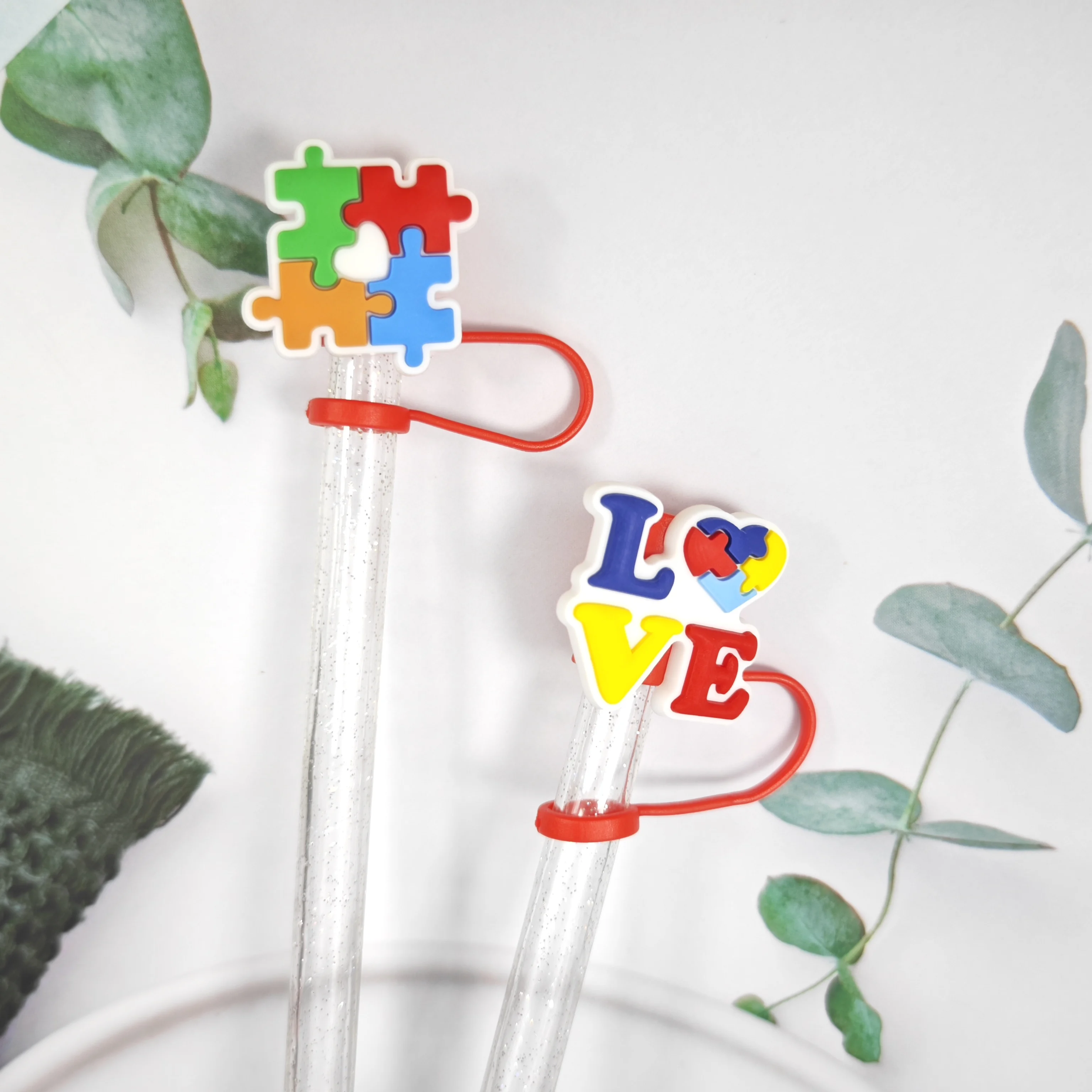 New Cartoon Color Puzzle Love Series Straw Covers And Straw Caps - Detail 1