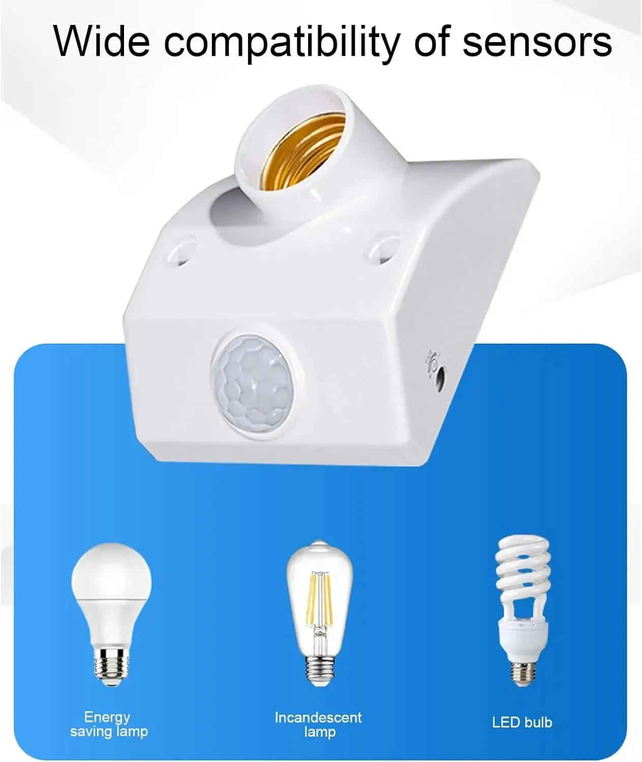 Pir Motion Sensor Light Socket,E27 LED Bulb Base Human Body Sensor Adjustable Auto on Off Light Control Lamp Holder