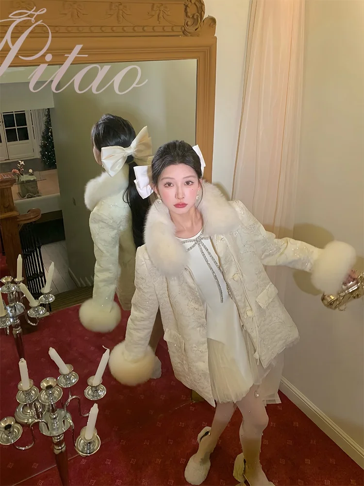 

PITAO Original Winter Puffer Jaet Fur Lined Faionable Warm Commute Sle Du down Coat Regular Length f High Collar