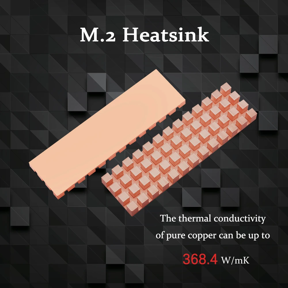 M.2 Heatsink Pure Copper Thermal conductivity 386.4W/m.k Solid State Disk Radiator Cooling 2/3/4/6mm thicknesses for 2280 M2 SSD