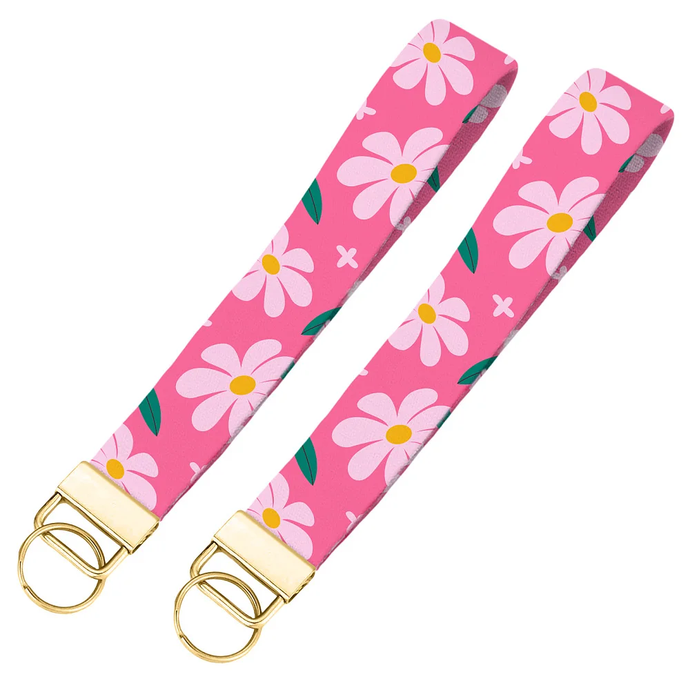 2pcs Wristlet Strap- Cute Fabric Keychain Wrist Lanyard Carabiner For Women Girl Car Key Chain Wristlet Holder