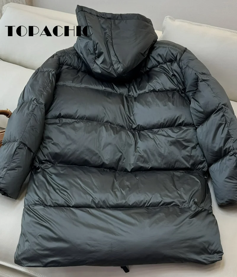 8.28 TOPACHIC-Women Clothes Casual All-matches Mid-Length Hooded Coat High Quality White Goose Down Keep-Warm Zipper Outerwear