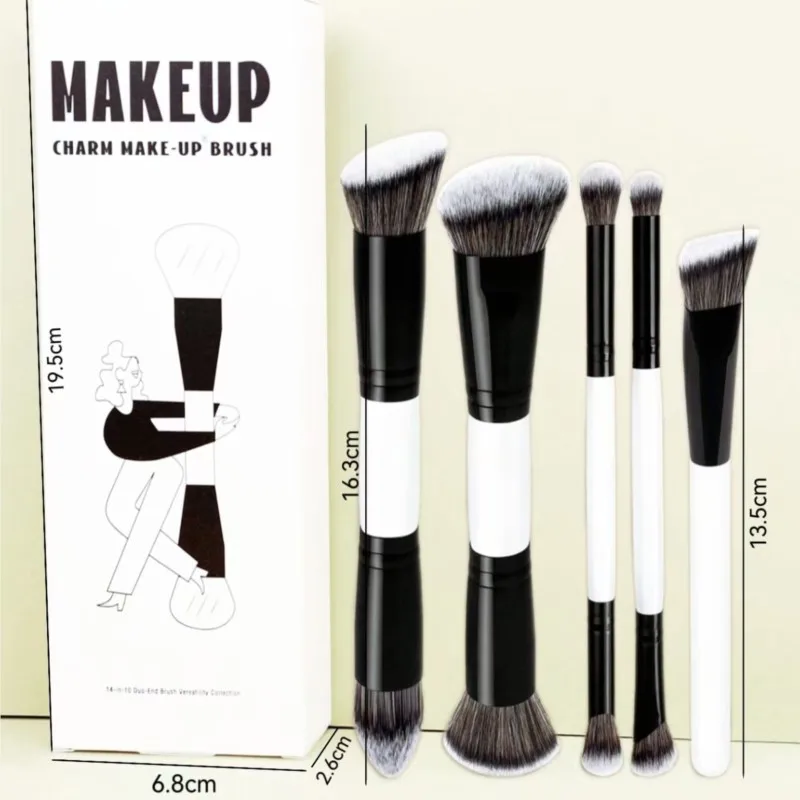 

2/3/4/5PCS Makeup Brush Set with Dual Foundation Contour Brush, Blush, Eyeshadow, Concealer - Cruelty-Free