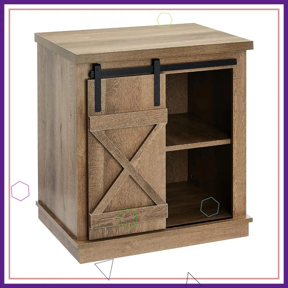

Sliding Barn Door End Table with Storage, Dark Oak Sofa Table for Living Room, Modern Farmhouse Style
