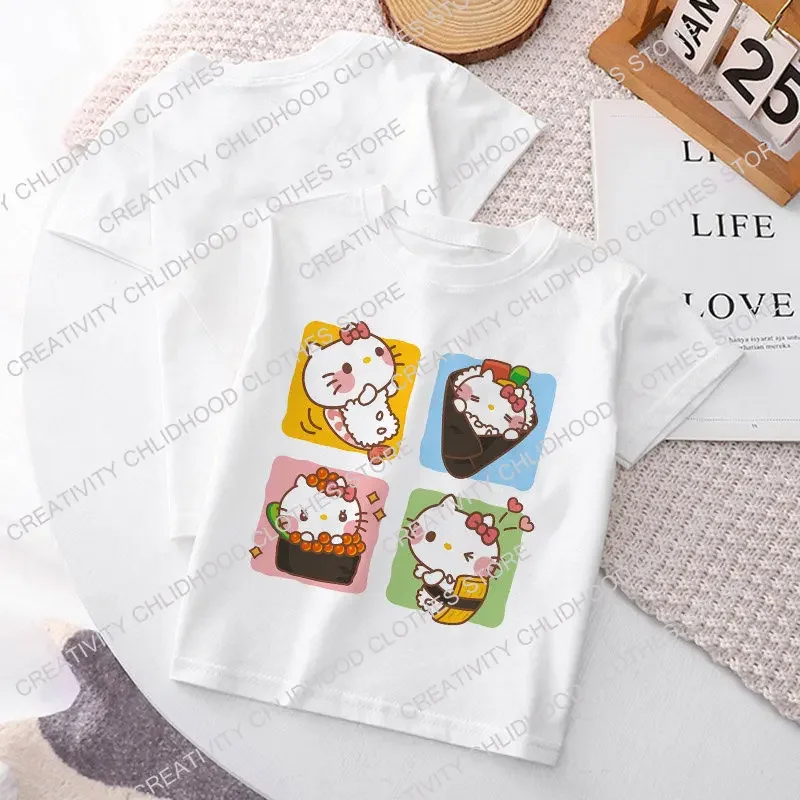 Hallo Kitty Kinder T-Shirt y2k Kawaii Sanrio Kuromi Melodie Anime T-Shirts Cartoons Kind Mädchen Junge Streetwear Freizeit kleidung