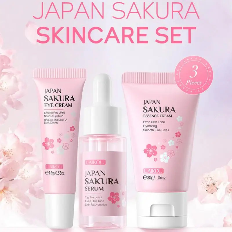 Sakura Skin Care Set Control Facial Cleanser Nourishing Face Serum Face Cream Fade Dark Circles Eye Cream Face Care Products