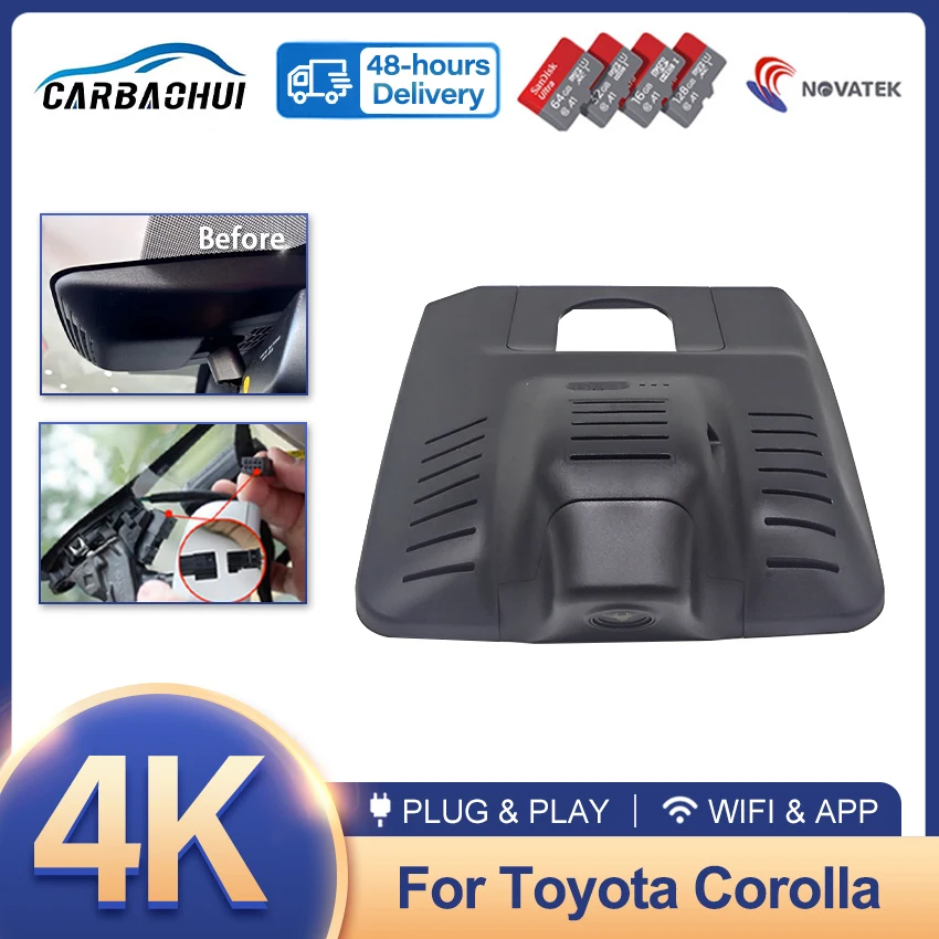 Dla Toyota Corolla 2019 2020 2021 2022 2023 2024 do deski rozdzielczej samochodu wideorejestrator samochodowy z kamerą HD 4K 2016P akcesoria Plug and Play części
