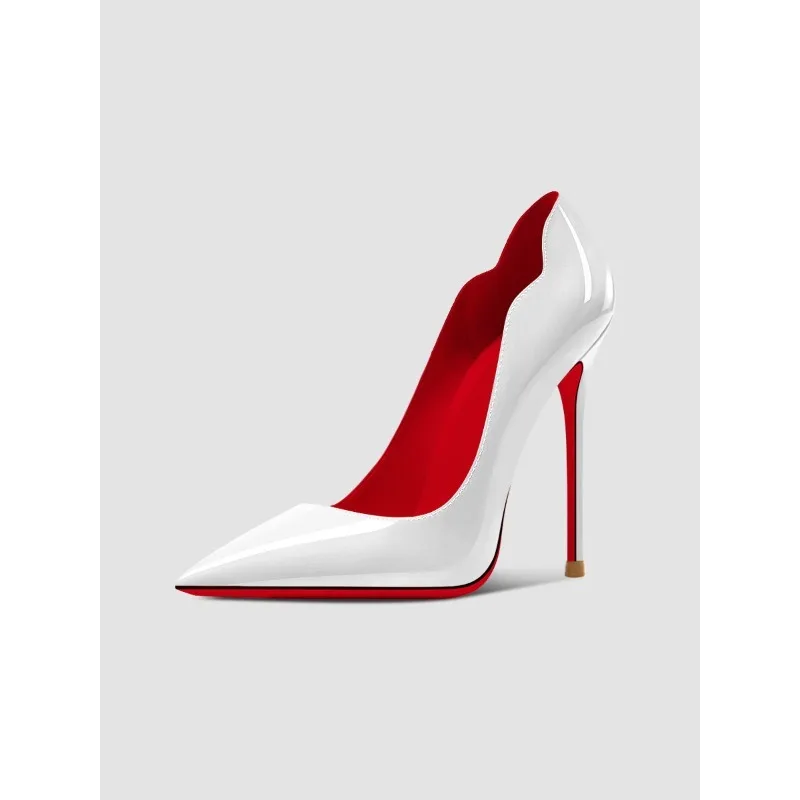 Nouveau blanc sexy pointu 12 cm tempérament noir talons hauts pour les femmes, talons minces, chaussures surdimensionnées confortables à bouche peu profonde