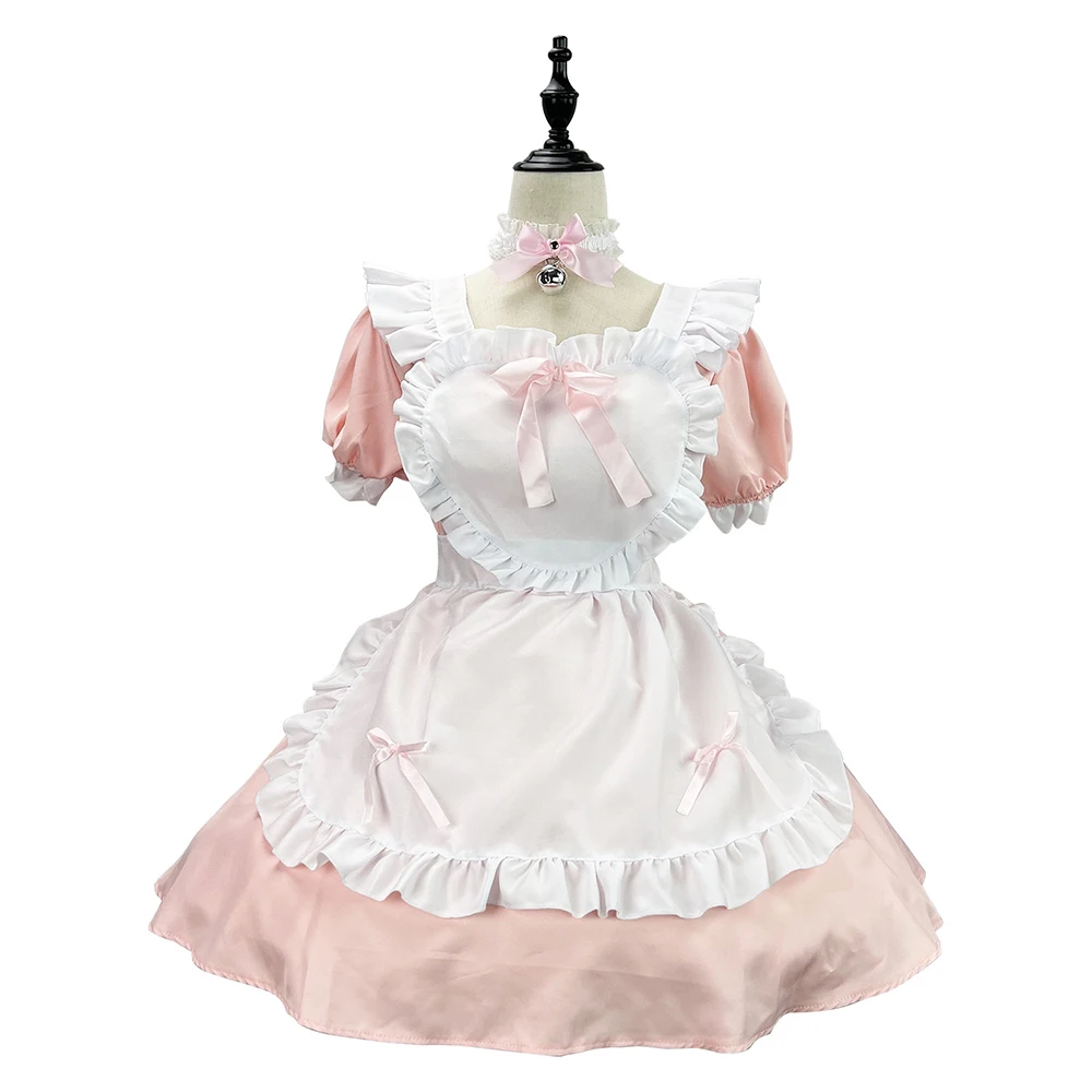 Japanese Anime Lolita French Maid Apron Fancy Dress Cosplay Costume for Women Role Playing Classic Waitress Maid Outfit Pink