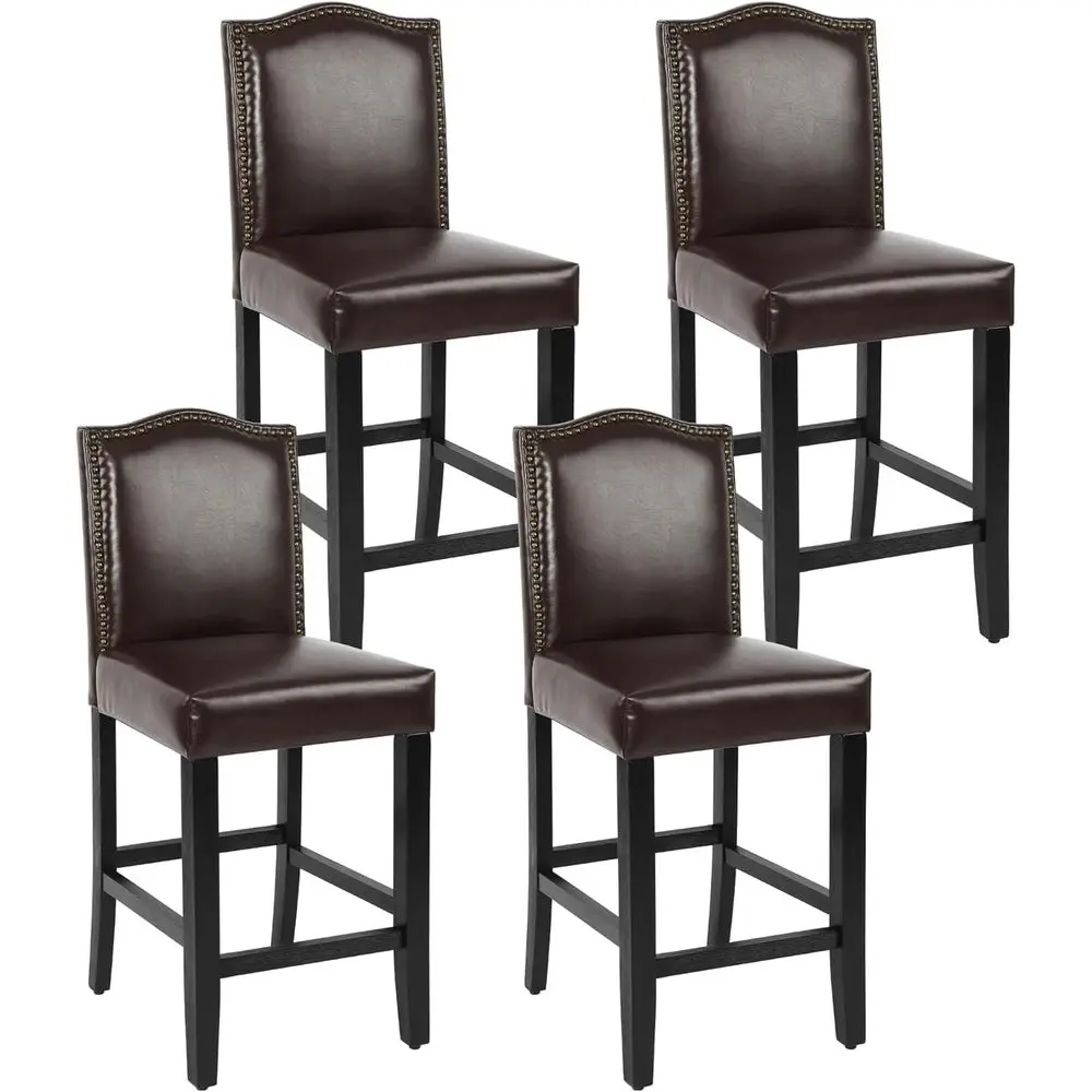 

Set of 4 Counter Height Bar Stools, 24.8 Upholstered Swivel Chairs with Bronze Nail Head Trim, Solid Wood Legs, Suitable for Kit