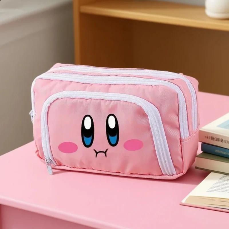 

Stars Kirbys Pencil Case Student Kawaii Anime Figures Emoji Pattern Pen Pouch Boy Girl Multi Layer Large Capacity Stationery Bag