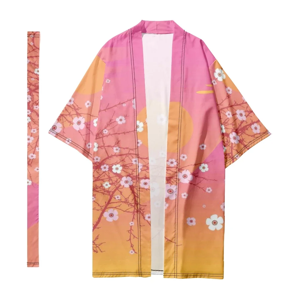 

Men's Japanese Long Kimono Samurai Costume Kimono Fashion Cardigan Traditional Sakura Pattern Kimono Shirt Yukata Jacket 2