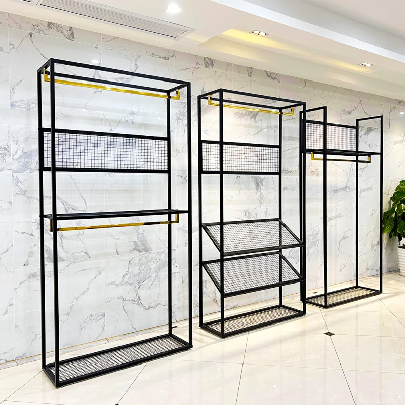 

customized.Factory Custom Boutique Dress Garment Display Stand Standing Clothing Suit Racks with Shelves Man Woman Shop