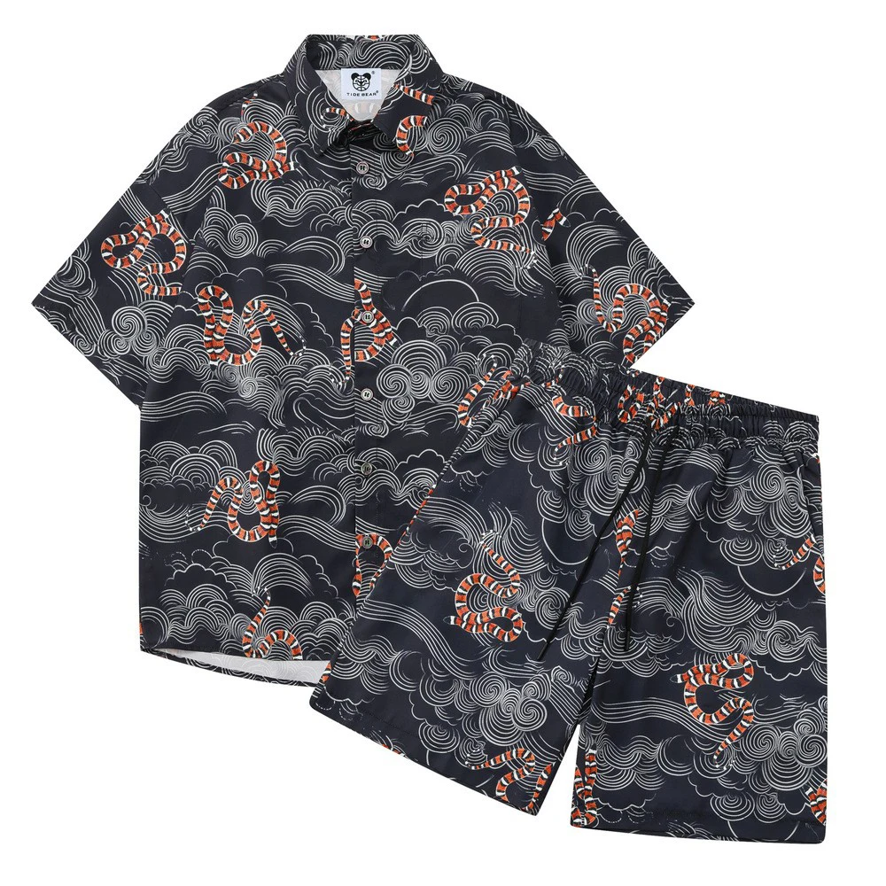 Mens Snake Cloud Print Two-Piece Sets Spring/Summer Fashion Streetwear Short-Sleeved Shirt Shorts Suit Men'S Clothing 2025 New