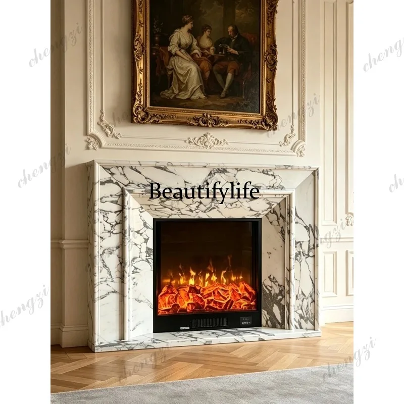 Natural marble fireplace living room French imported white stone fireplace decoration