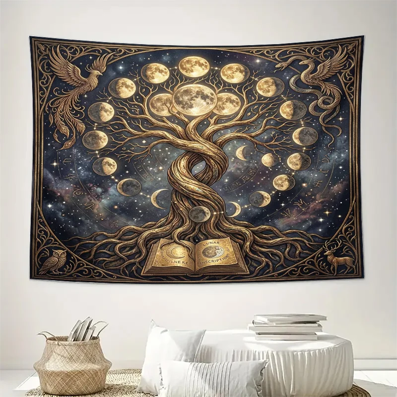 Bohemian Celestial Moon Tree Curtains Stars Zodiac Astrology Tapestry Window Drapes Cosmic Galaxy Fantasy Night Sky Decor Art