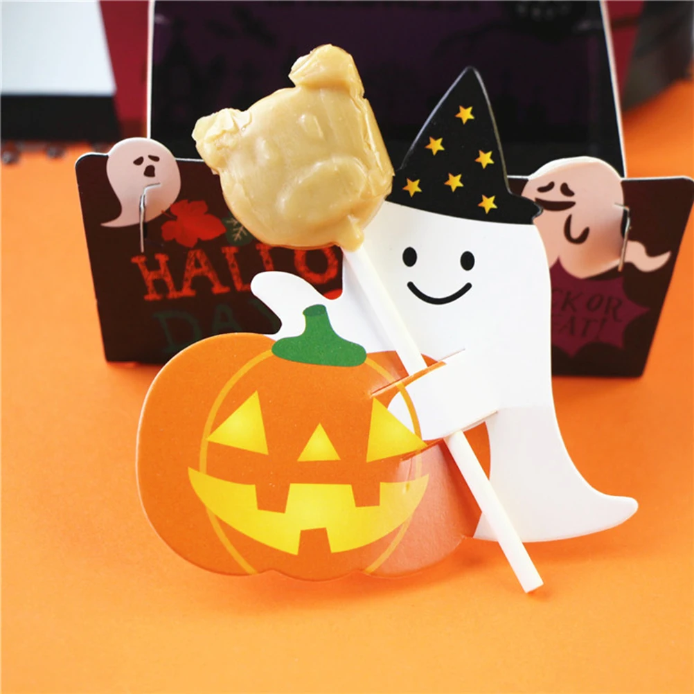 

50 Pcs Pumpkin Pattern Paper Card Making Lollipop Decoration High Quality Packaging Halloween Table