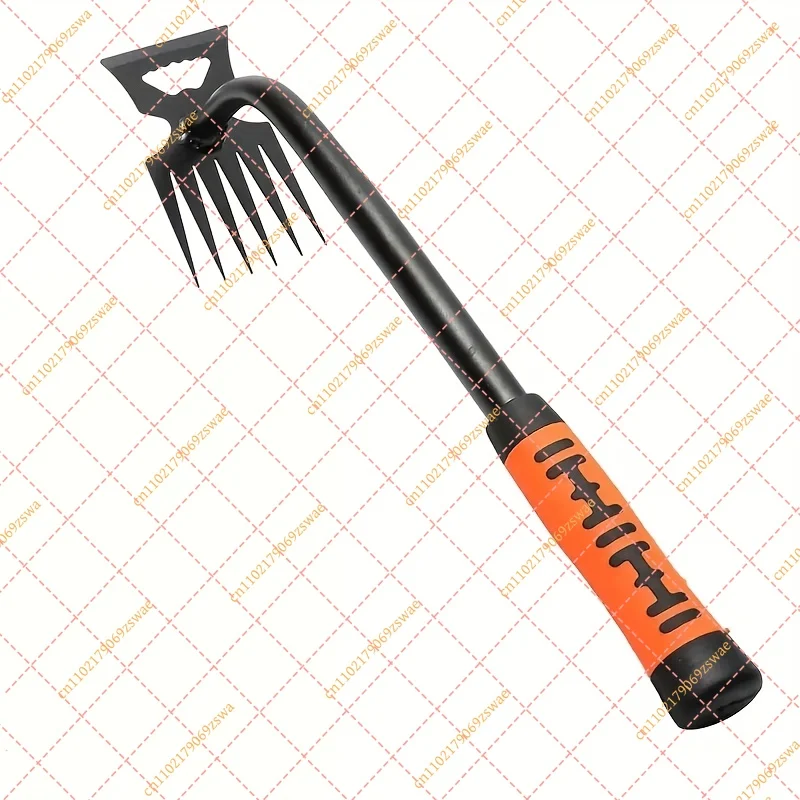 2 in 1 Carbon Steel Garden Weeding Rake Manual Soil Loosener and Grass Root Remover Farm Tool