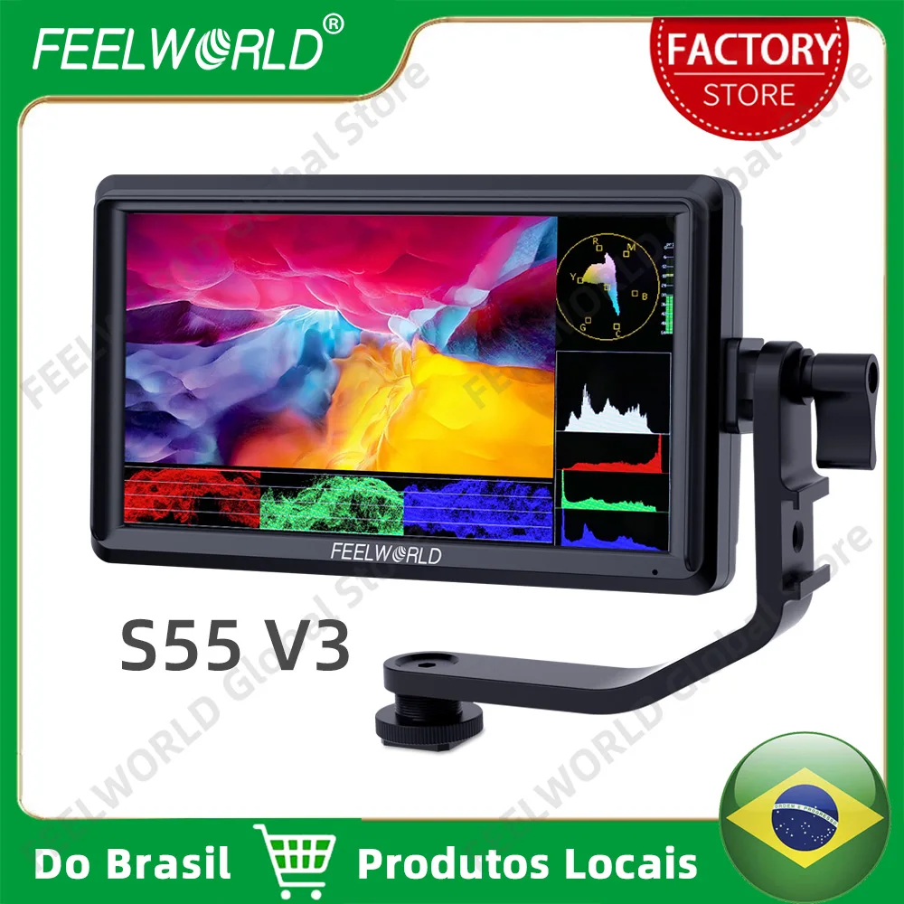 Do Brasil FEELWORLD S55 V3 6 Polegada Câmera DSLR Monitor de Campo Pequeno Full HD 1920x1080 IPS 3D LUT com Entrada e Saída 4K HDMI