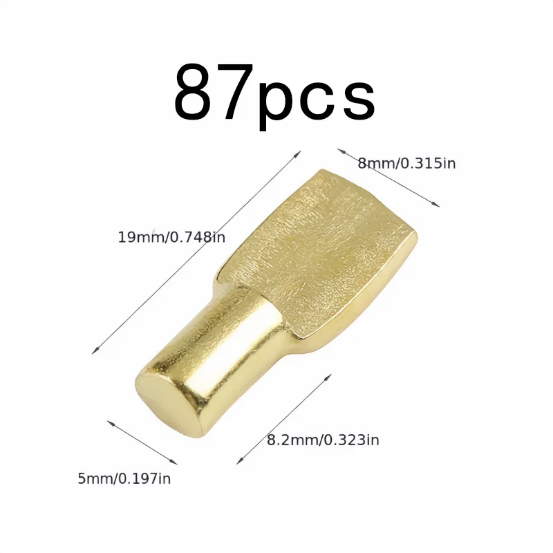 Spoon-Shaped Design 5mm Spoon-Shaped Shelf Supports, 87 pcs, Bookshelf Support, Gold Plated Finish for Furniture Hardware