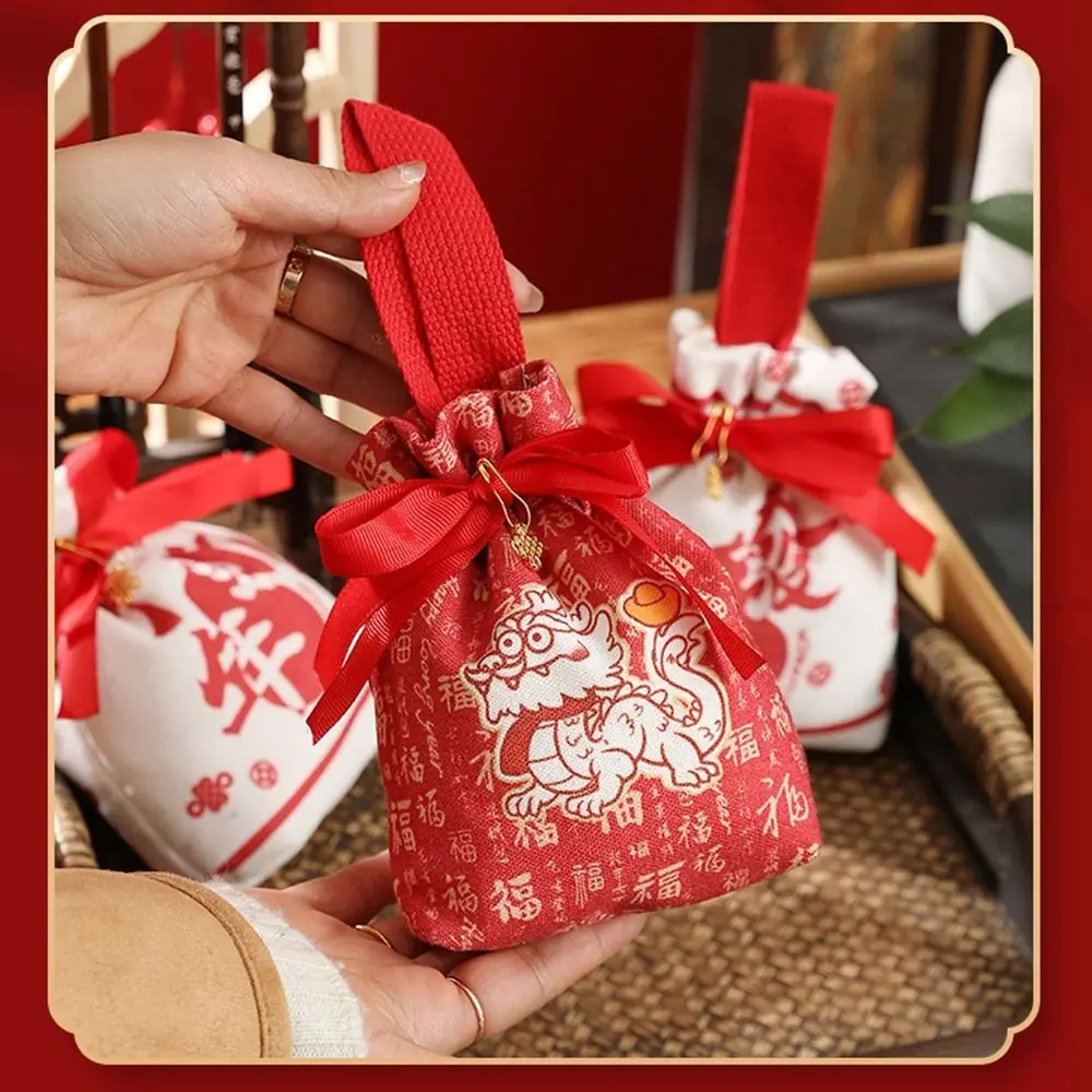 Bolsa vermelha de grande capacidade com laço, ano novo, balde de doces, bolsa festiva de açúcar, estilo coreano, casamento