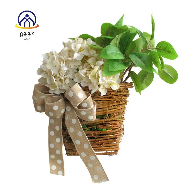 A44F-Ghirlanda per cesto appendiabiti per porta con ortensia crema, ghirlanda per cesto appeso per porta con fiori di campo, cartello di benvenuto per ghirlanda estiva per porta d'ingresso