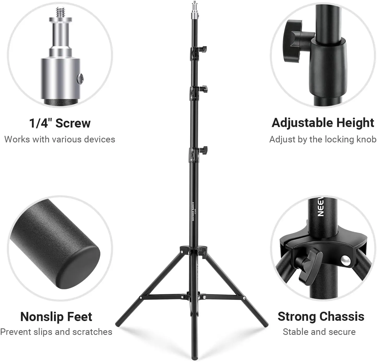 NEEWER Basics 6ft/180cm Fotografie-Lichtstativ 2er-Pack, 4-teiliges Faltbares Metall-Stativ für Kamera, Ringlicht, Zubehör – Detail 4