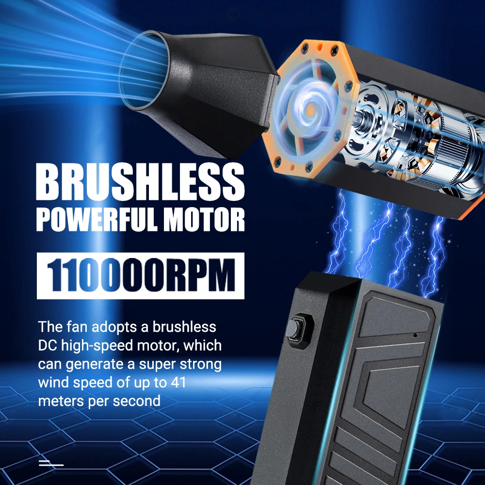 110000 RPM Mini Air Blower Handheld Electric Turbo Jet Fan Brushless Motor Violent Blower Wind Speed 41m/s Industrial Duct Fan