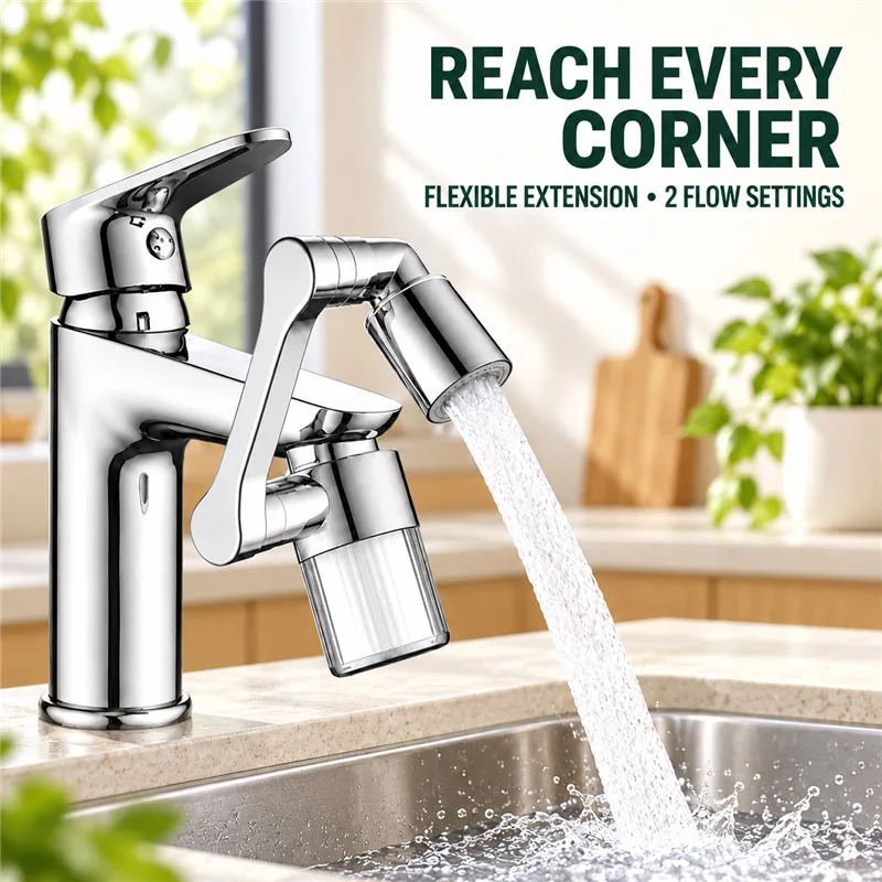 Faucet Extender Kitchen and Bathroom Splash-Proof Water Outlet Faucet Filter Aerator Robotic Arm 1080° Free Rotation ﻿